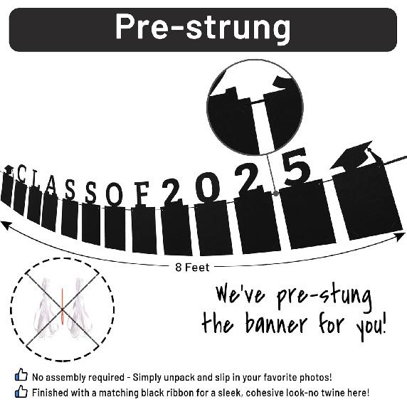 PartyHooman Class of 2025 Graduation Photo Banner | Graduation Decorations 2025 | Class of 2025 Party Decorations for College Senior/High,