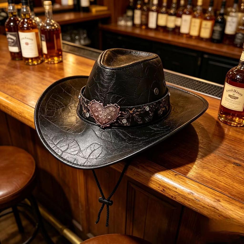Summer American retro western cowboy hat, big brim, small face, outdoor travel, big head circumference hat, top hat