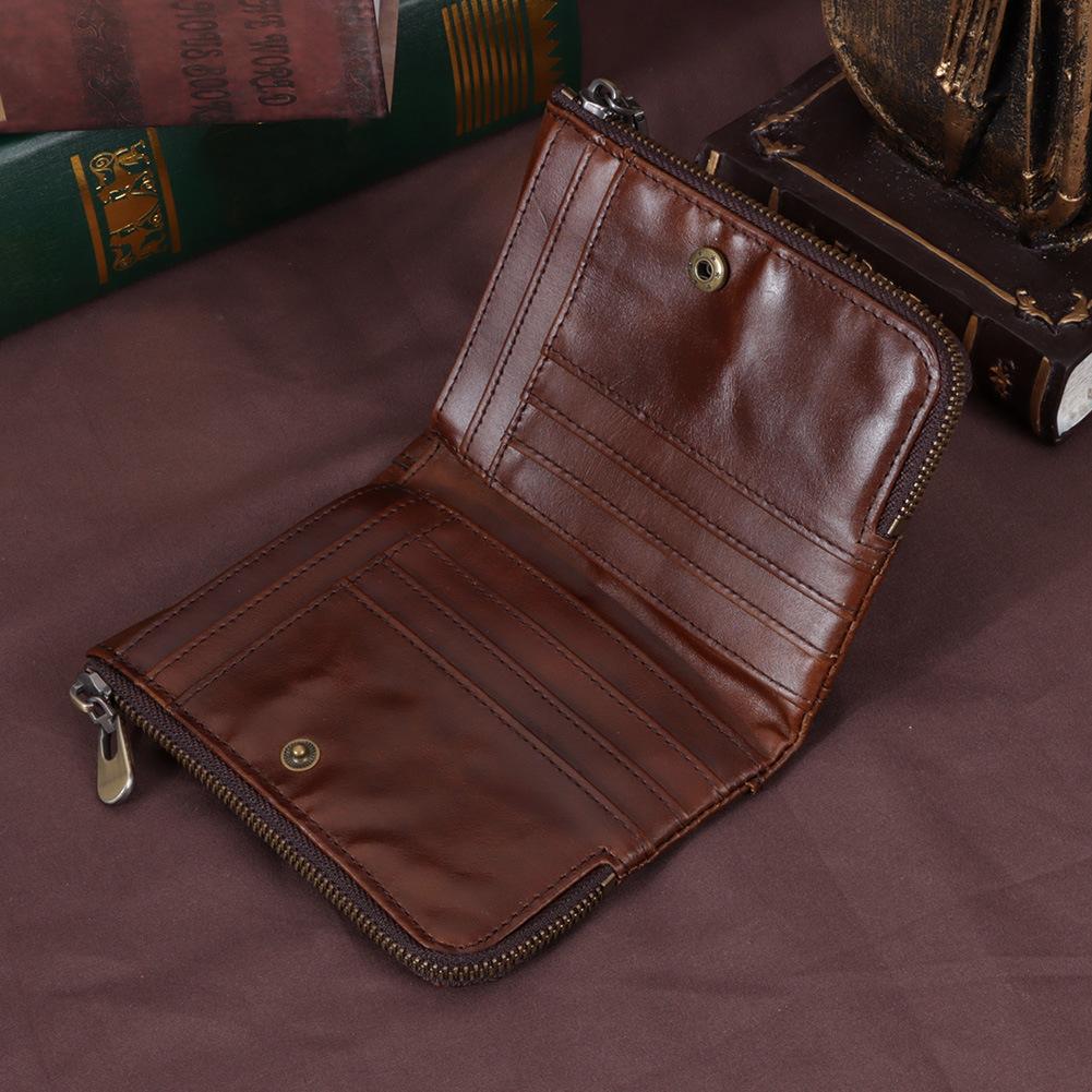 RFID Leather Multicolor Wallet Short Double Zipper Vertical Wallet Fashion Casual Coin Purse