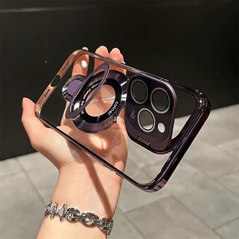 Dual bracket electroplated magnetic stand suitable for iPhone 17 Pro, lens cover for Apple 16 Pro Max, protective cover for 15/14