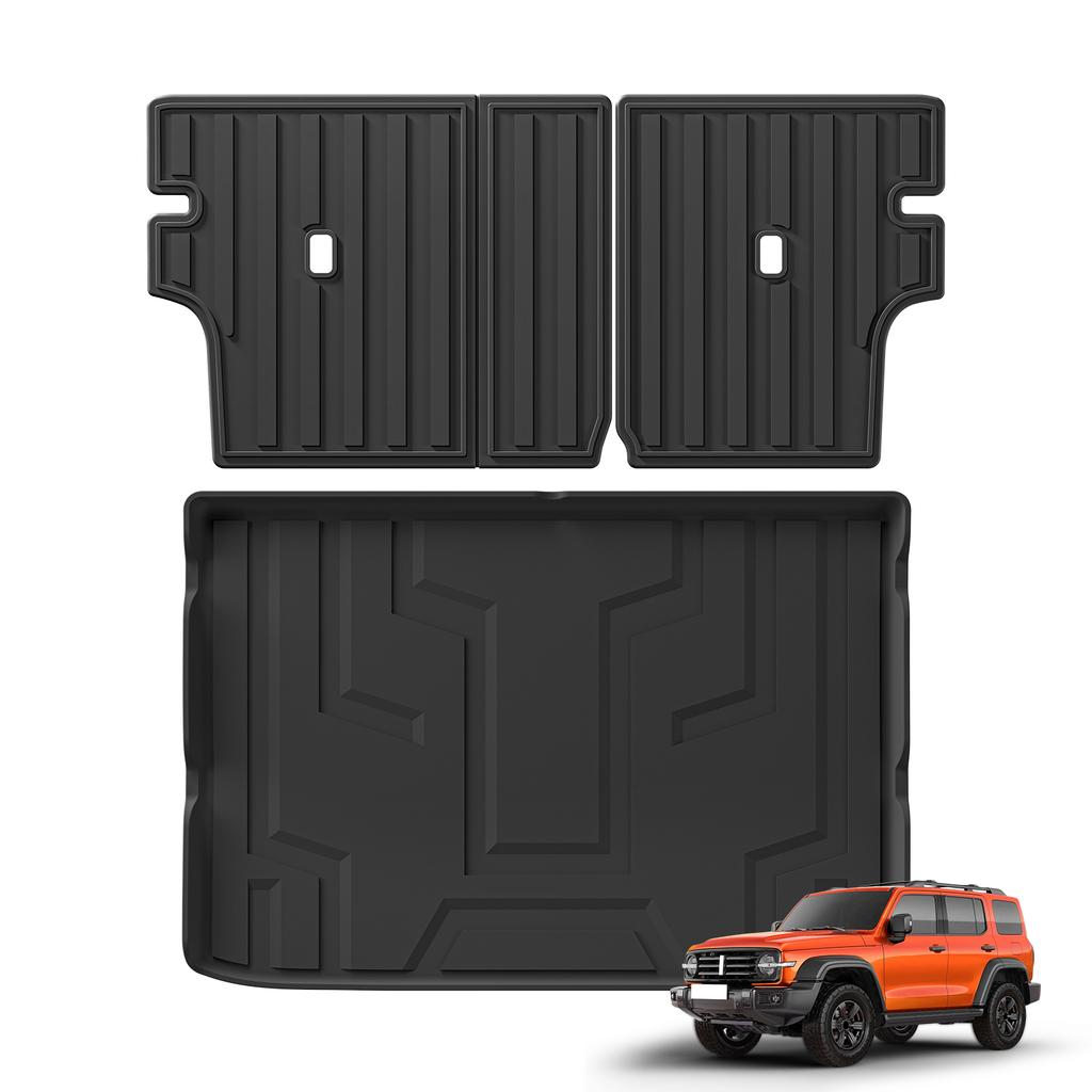 LUCKEASY for GWM Tank 300 2024 2025 Car Floor Mats Cargo Liner Trunk/Backrest Mat TPE 3D All Weather Right Hand Drive Black