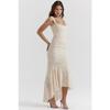 Off Shoulder Textured Jacquard Ruched Corset Mermaid Dress Stretch Slim Fit Asymmetrical Hem Elegant Evening Cocktail Wedding Guest Formal Party Gown