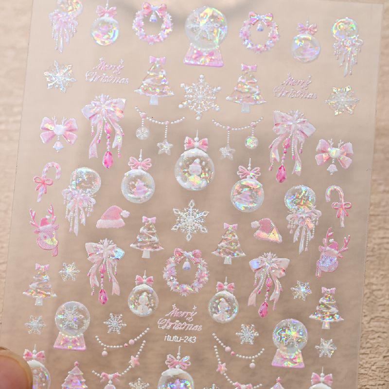 Snowflake Christmas Tree Nail Art Stickers Cute Snowflake Stars Self-Adhesive Nail Art Stickers 5D Embossed Nail Art Sticker