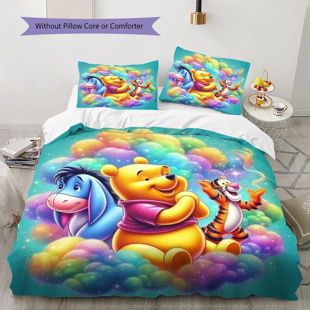 The Colorful Sky, Clouds, and Winnie The Pooh Bedding Set Is A Cozy and Warm Choice for Decorating A Child's Bedroom.