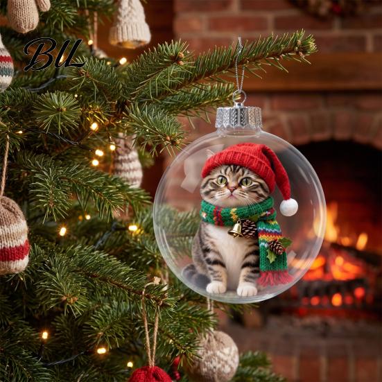 Glowing Christmas Scene Ornaments Story Ornament, Light?Up Mini Animals Hanging Ball Ornament with Warm Festive Luminous Spheres LED Light,