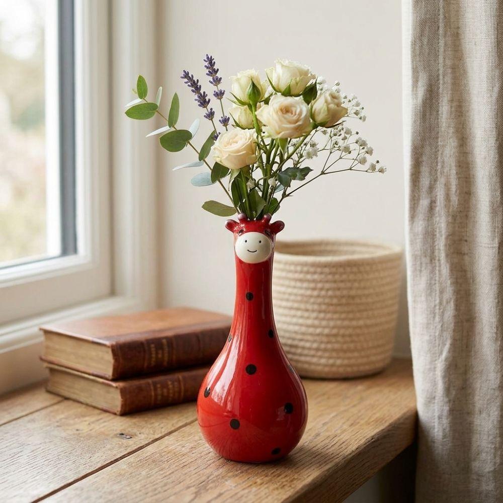 Hand Painted Cartoon Giraffe Resin Vase Novelty Giraffe Flower Container Desktop Decor