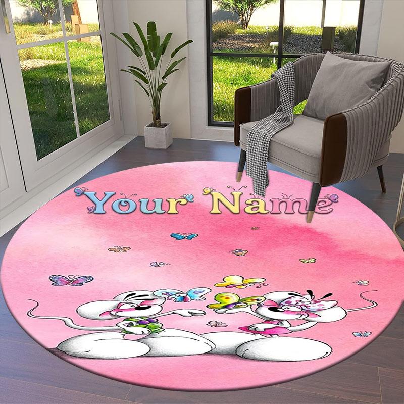 Diddl Custom Name Round Area Rug,Carpet Rug for Living Room Bedroom Sofa Playroom Decor,Non-slip Floor Mat