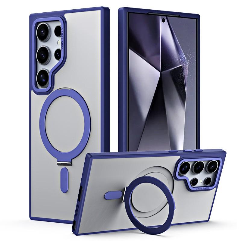 Magnetic Phone Case With Kickstand Galaxy S26 Ultra S25 Plus Shockproof PCAluminum Cover In Black Transparent Blue