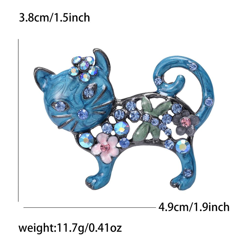 Lovely Enamel Cat Brooch Women Rhinestone Flower Animal Corsage Pins Gifts