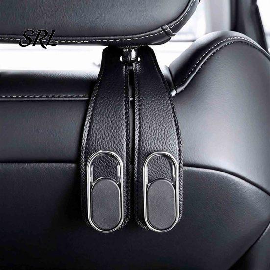 Compact Car Interior Organizers Universal Seat Hook Hanger, Faux Leather Back Storage Headrest Hangers Foldable Organizer for Hanging Groceries