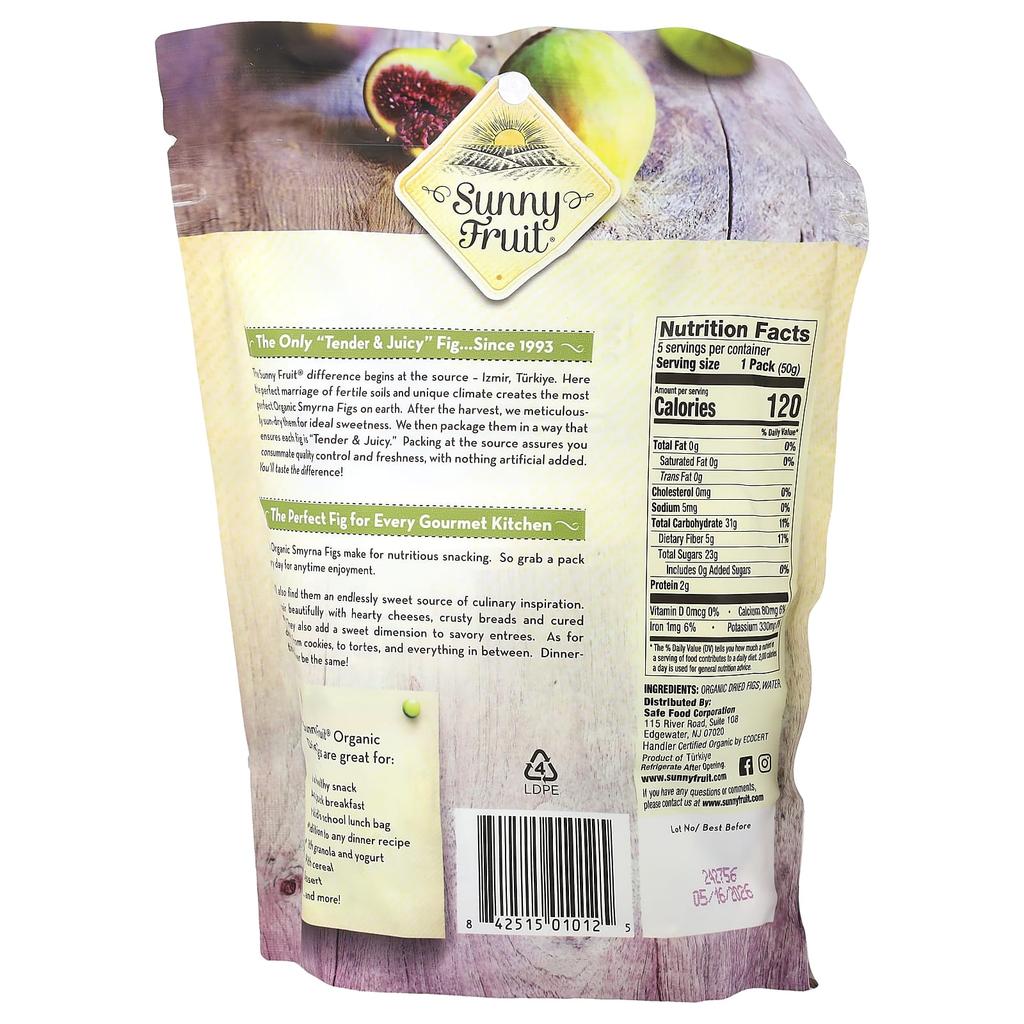 Sunny Fruit, Organic Dried Figs, 5-Serving Pack, 50g (1.76oz) Each