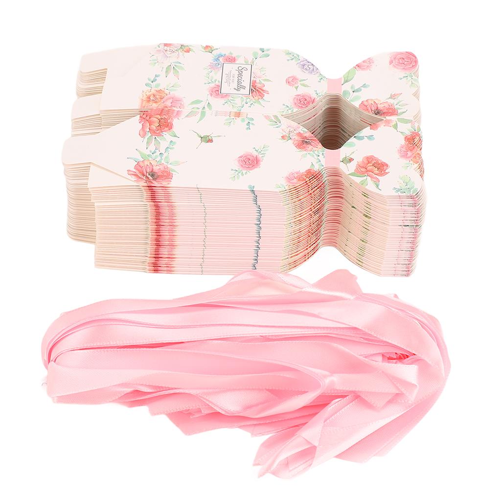 Набор из 50 коробочек для свадебных подарков Цветочный узор Ретро   Сборка   Коробки для подарков на вечеринку с веревкой   Подарочная коробка