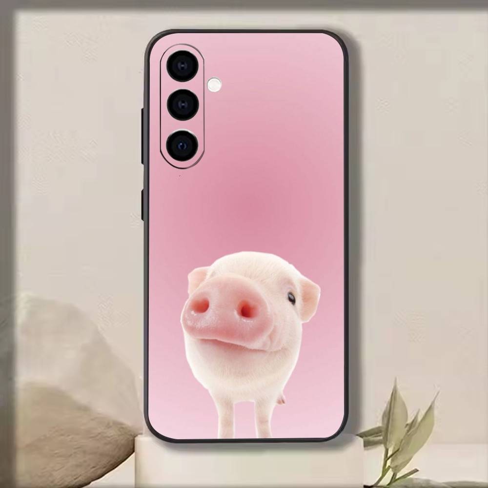 Cute Angel Pig Phone Case Black Silicone Soft For Samsung Galaxy A73,A72,A71,A70,A53,A52,A51