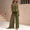 Женский комплект из 2 предметов: жилет, брюки, круглый вырез, без рукавов, однотонный топ, высокая талия, широкие брюки, повседневный наряд для отпуска, летняя пляжная одежда