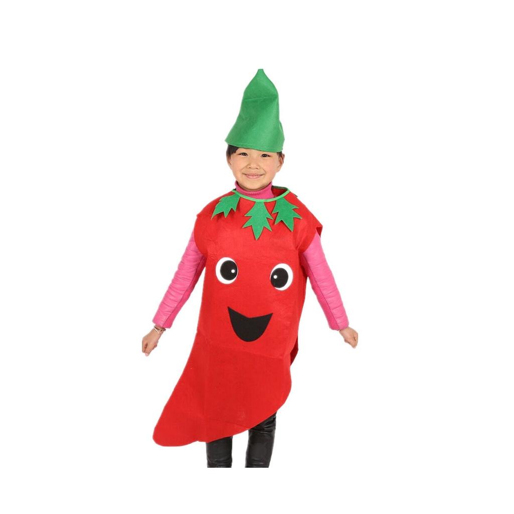 Kids Red Bell Pepper Costume Universal Red Vegetable Role Play Halloween Dress Up