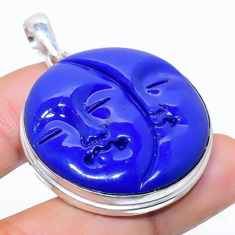 Подвеска из стерлингового серебра 925 пробы с натуральным лазуритом ручной работы 1,81 дюйма f3z10