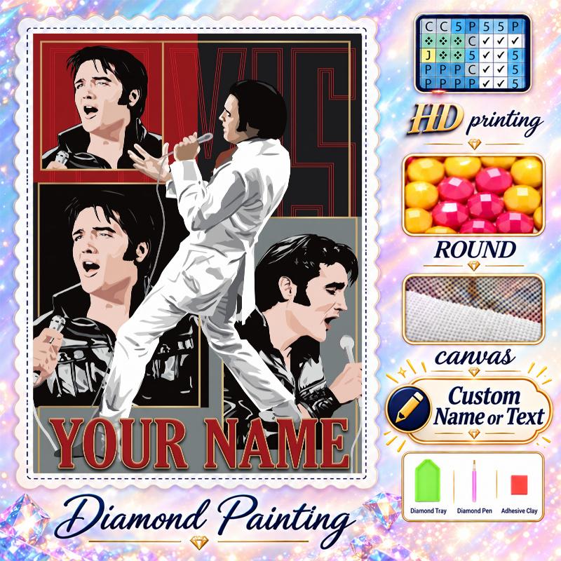Elvis Presley 5D DIY Diamond Painting Custom Name Text, Full Drill Rhinestone Mosaic Art Home Gift
