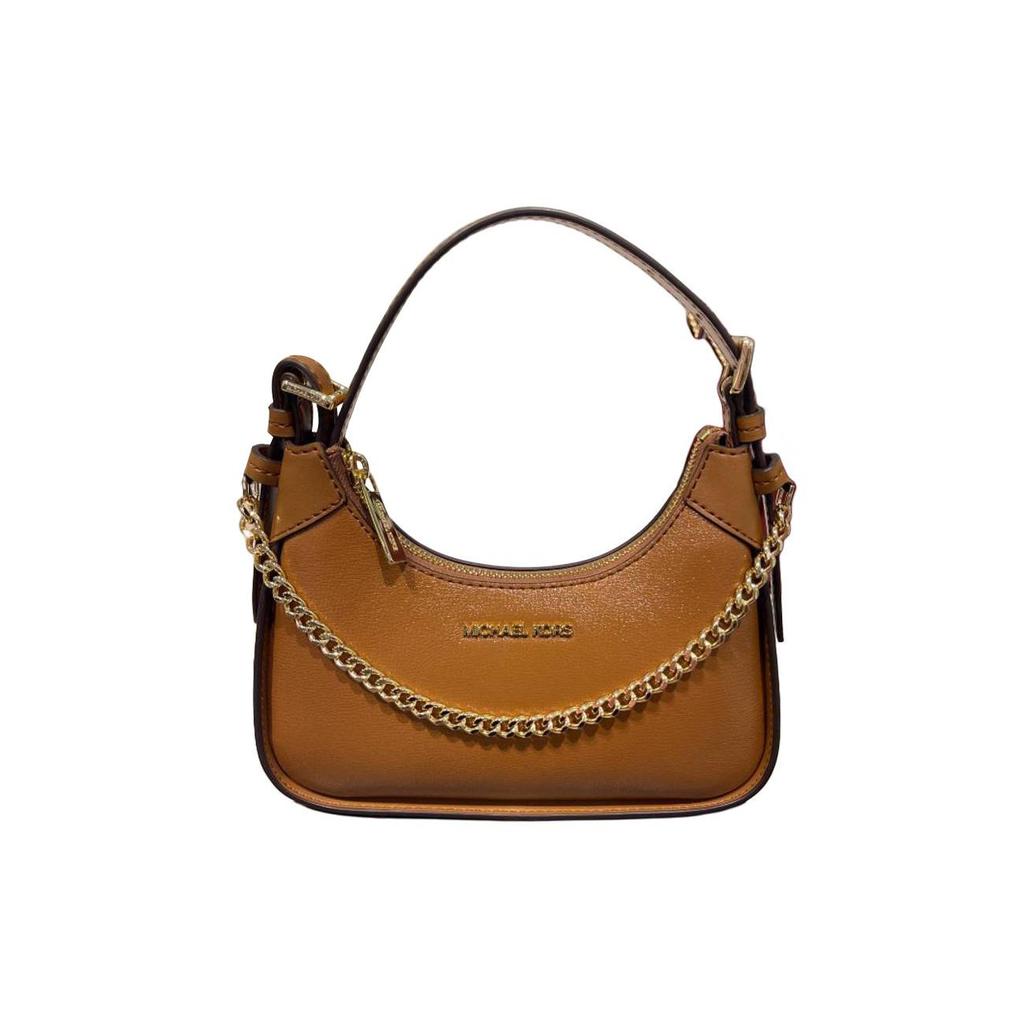 Michael Kors Wilma Minimalist Solid Color Logo Chain Zip Closure Leather Shoulder Bag Women shoulder bag Olive-Brown 35H3G3WC5L-LUGGAGE