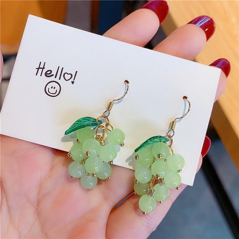Kiss Jewelry Сладкие Женские Корейская Мода Фрукты Серьги Девочки Зеленый Фиолетовый Виноград Бисерные Висячие Серьги INS Аксессуары Вечеринка Подарок