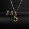 RUI RUI YU 26 Letter Colorful Stainless Steel Jewelry Sets for Women Men Alphabet Initial Chain Pendant Necklace Earrings Kids Gift