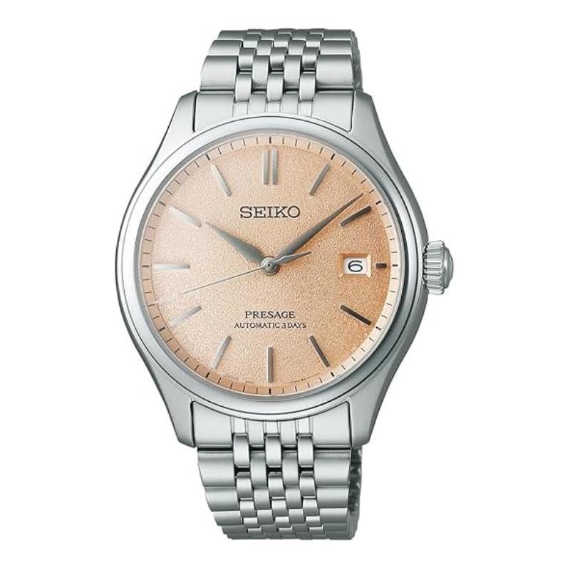 Seiko Водонепроницаемость 100 метров Автоматический/ручной механический механизм Стальной ремешок Мужские часы Оранжевый циферблат SARX125