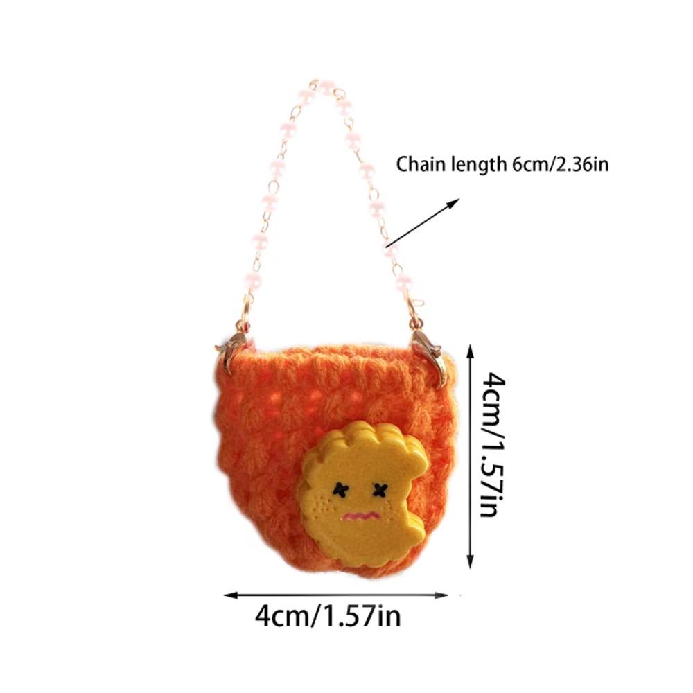 Мини-сумка для кукол через плечо из плетеной ткани с жемчужной цепочкой для кукольного домика, вязаная шерстяная сумка, аксессуары для кукол