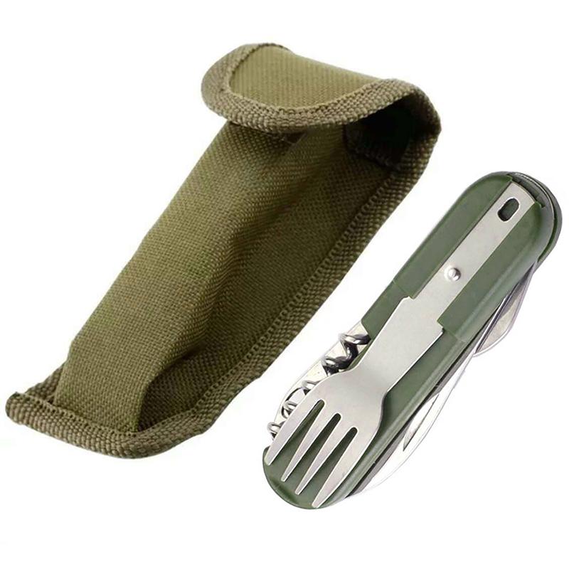 7-в-1Нержавеющая стальМногофункциональный набор столовых приборов для активного отдыхаКемпингСкладной ножВилкаЛожкаИнструмент для отдыха на природе