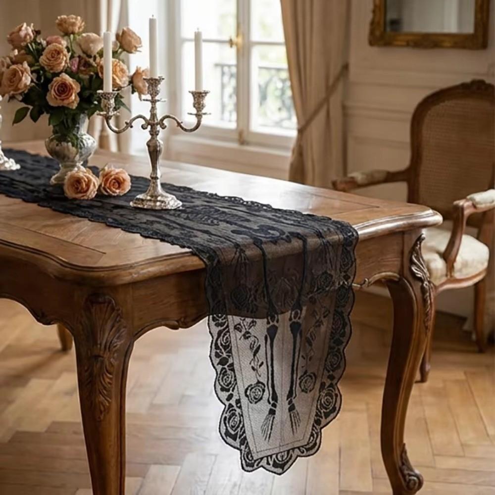 Dark Skeleton Design Table Decoration Cloth Rose Lace Trim Party Table Flag New Table Flag