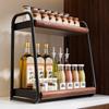 2-Tier Rotating Kitchen Spice Rack Organizer Salt Sauce Vinegar Jars Bottles Carbon Steel Assembly Modern Minimalist