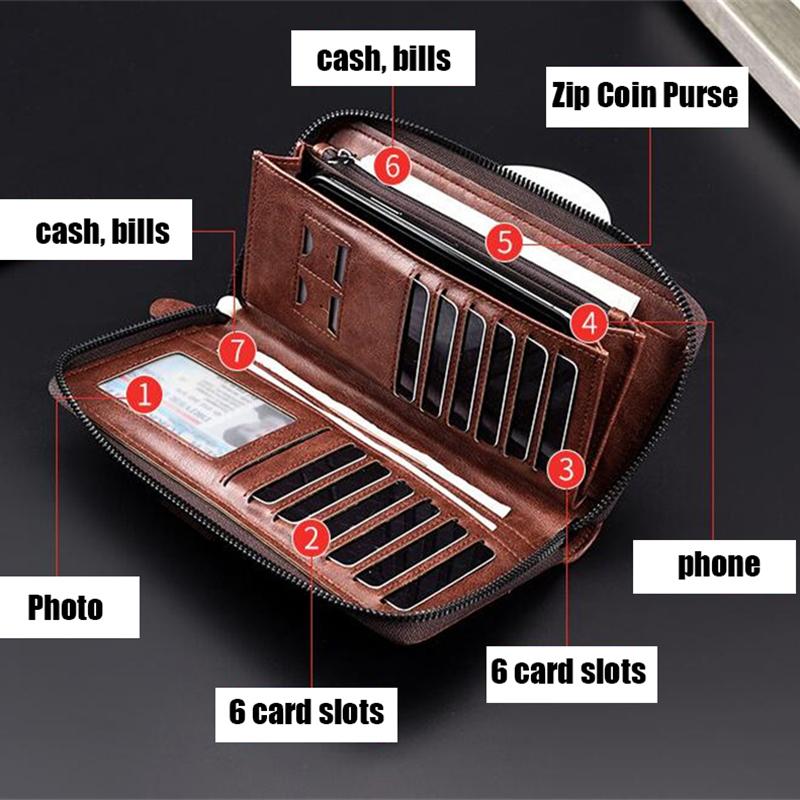 Мужской длинный кошелек на молнии, высококачественный кошелек из искусственной кожи для мужчин, деловой клатч с блокировкой RFID, кошелек для кредитных карт, мужской кошелек