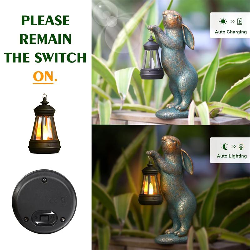 Easter Garden Statues Rabbit With Solar Lantern Outdoor Bunny Figurines Decorations For Patio Yard Lawn Ornaments Gifts