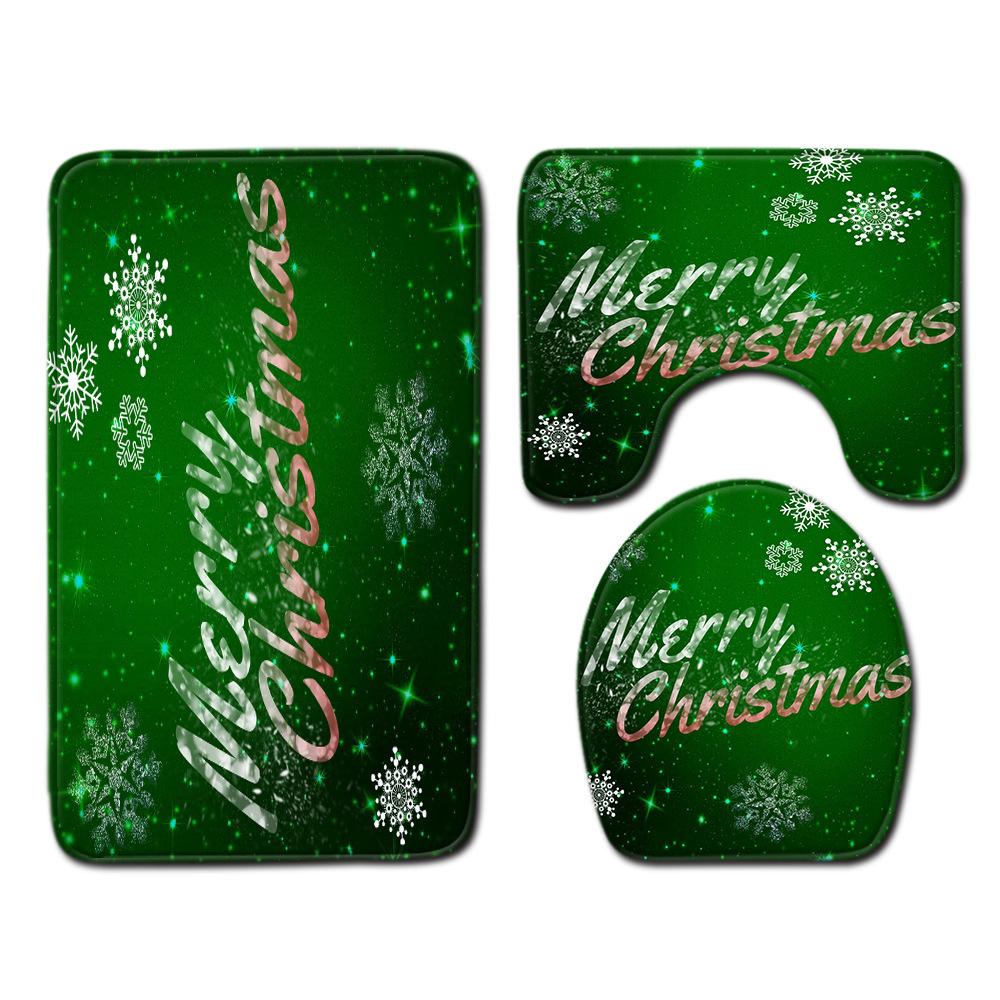 Christmas Shower Curtain Floor Mat Combination Four-Piece Set Bathroom Toilet Carpet Shower Room Mat Foot Mat