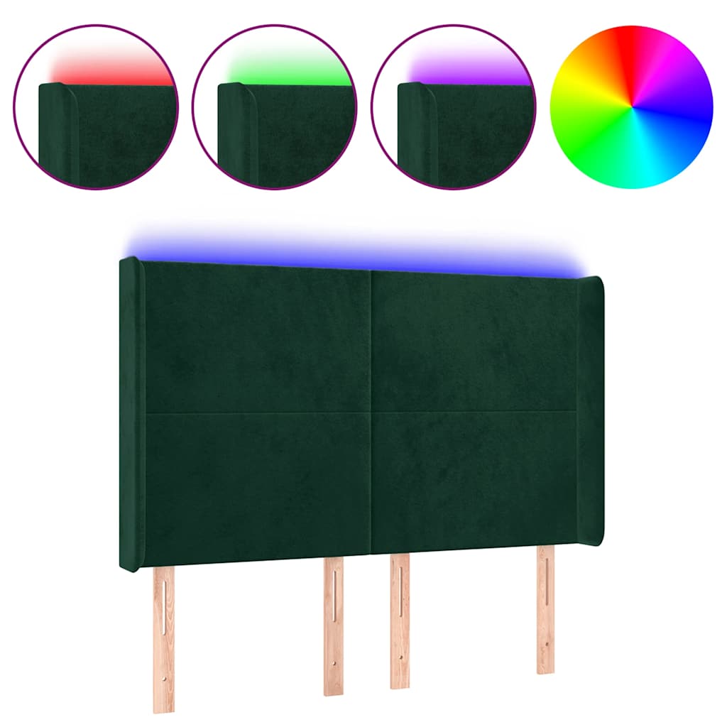 LED Headboard Dark Green 147x16x118 128 cm Velvet