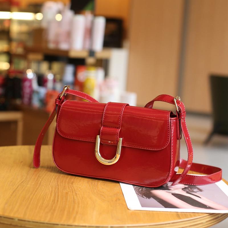 Ретро Лаковая Сумка Через Плечо Для Женщин Роскошная Сумка С Клапаном Crossbody Однотонная Сумка Под Мышку Премиум Прочная