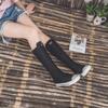 Модная летняя женская обувь с высоким верхом, ботфорты до колена, на плоской подошве с боковой молнией, вулканизированная обувь, удобные кроссовки на платформе на шнуровке, женские