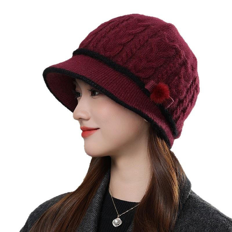 Autumn and winter middle-aged and elderly hats female rabbit fur knitted wool hats thermal basin hats grandma hats winter mother hats