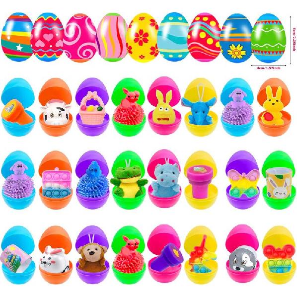 36/48/66 Упаковка Красочные Предварительно Наполненные Пасхальные Яйца с Игрушки Фиджет Для Охоты На Пасхальные Яйца