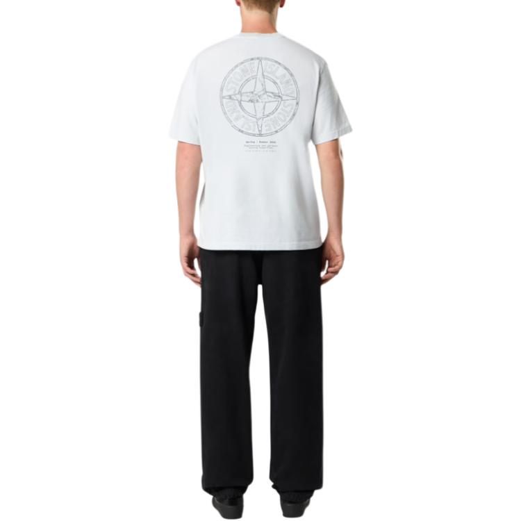 STONE ISLAND Коллекция Весна-Лето SS26 Круглый Принт Логотипа Удобная Футболка с Круглым Вырезом и Короткой Рукавой Унисекс Топы L1S152100001S0285-V0041