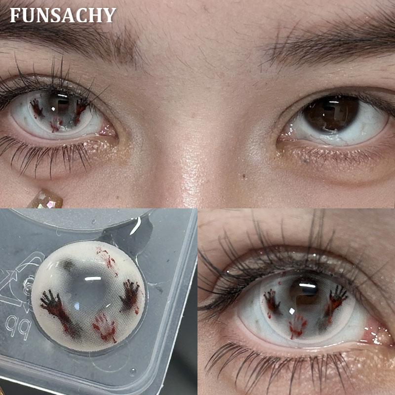 FUNSACHY 2PCS Red Cosplay Contact Lenses Yearly Use Soft Anime Eyes Beauty Lenses for Halloween Party Eyes Makeup Fast Shipping