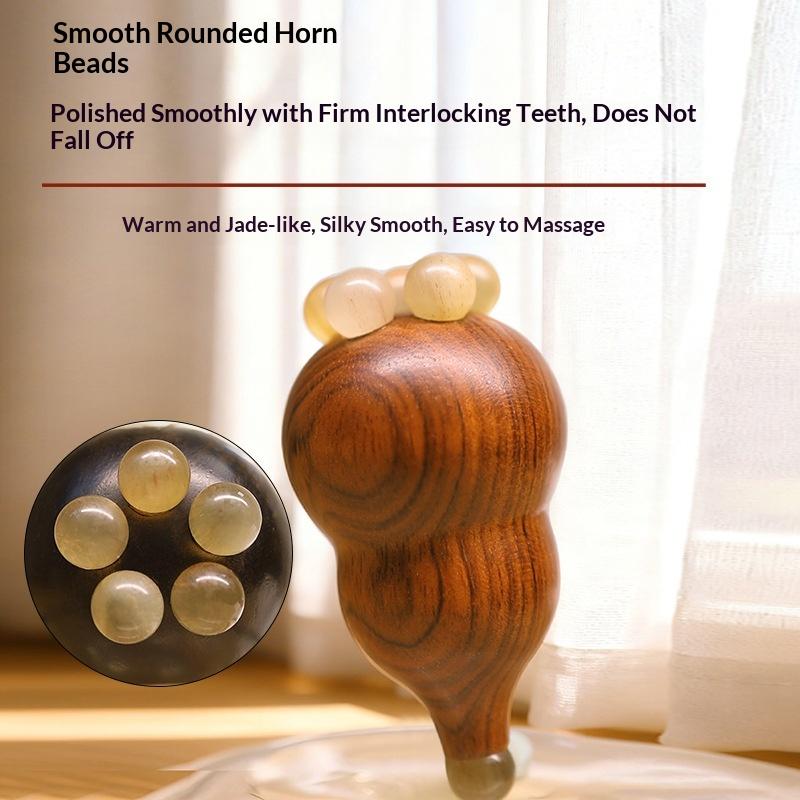 Gourd Shape Sandalwood Lotus Seedpod Massager Five Beads Design Reduce Puffiness Eye Massage Stick