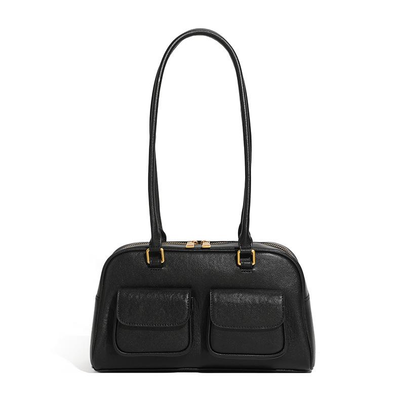 2025 New Genuine Leather Retro Boston Bag Women's Shoulder Handbag Crossbody Bag