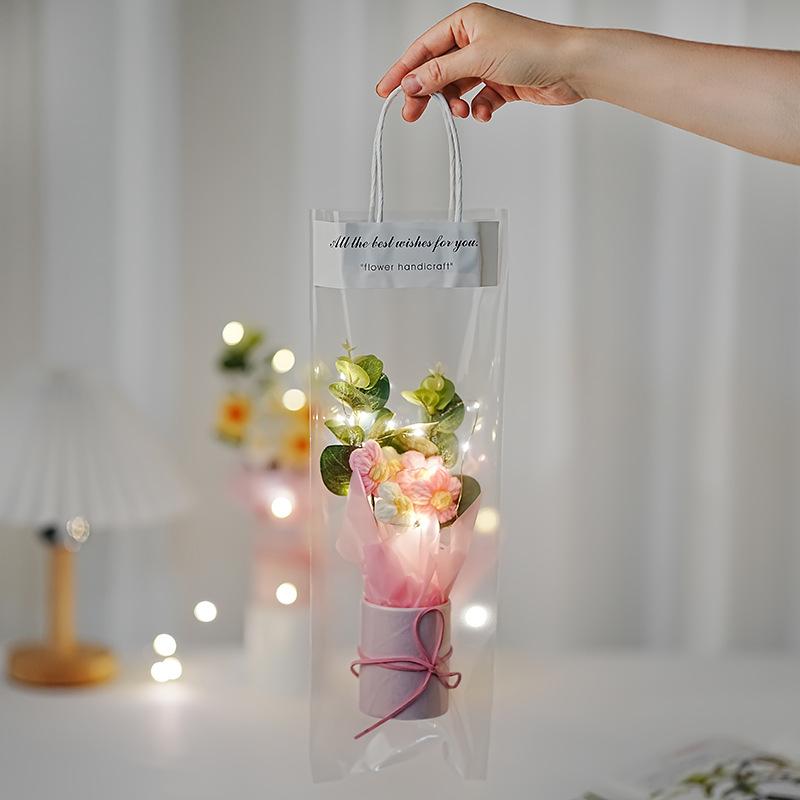 Flores Artificiales Teachers' Day Gift Table Decoration Handmade Cream Puff Flowers Bouquet Bucket Crochet Flower Bouquet