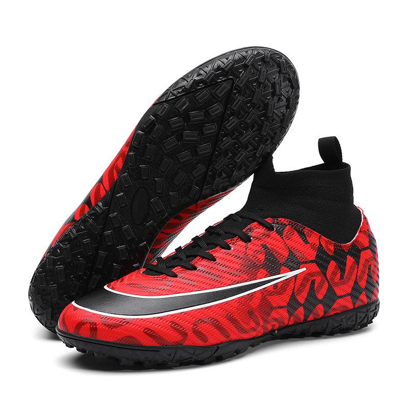 Large Size Football Shoes Men's High Top Teen Students TF Shredded Nails AG Spikes Competition Training Football Shoes