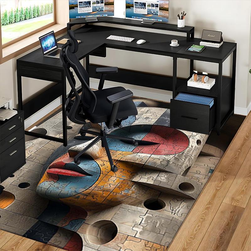 1pc Abstract Puzzle Face Chair Mat - Festival Gift, Non-Slip Office Rug for Home Decor, Suitable for All Seasons.P010