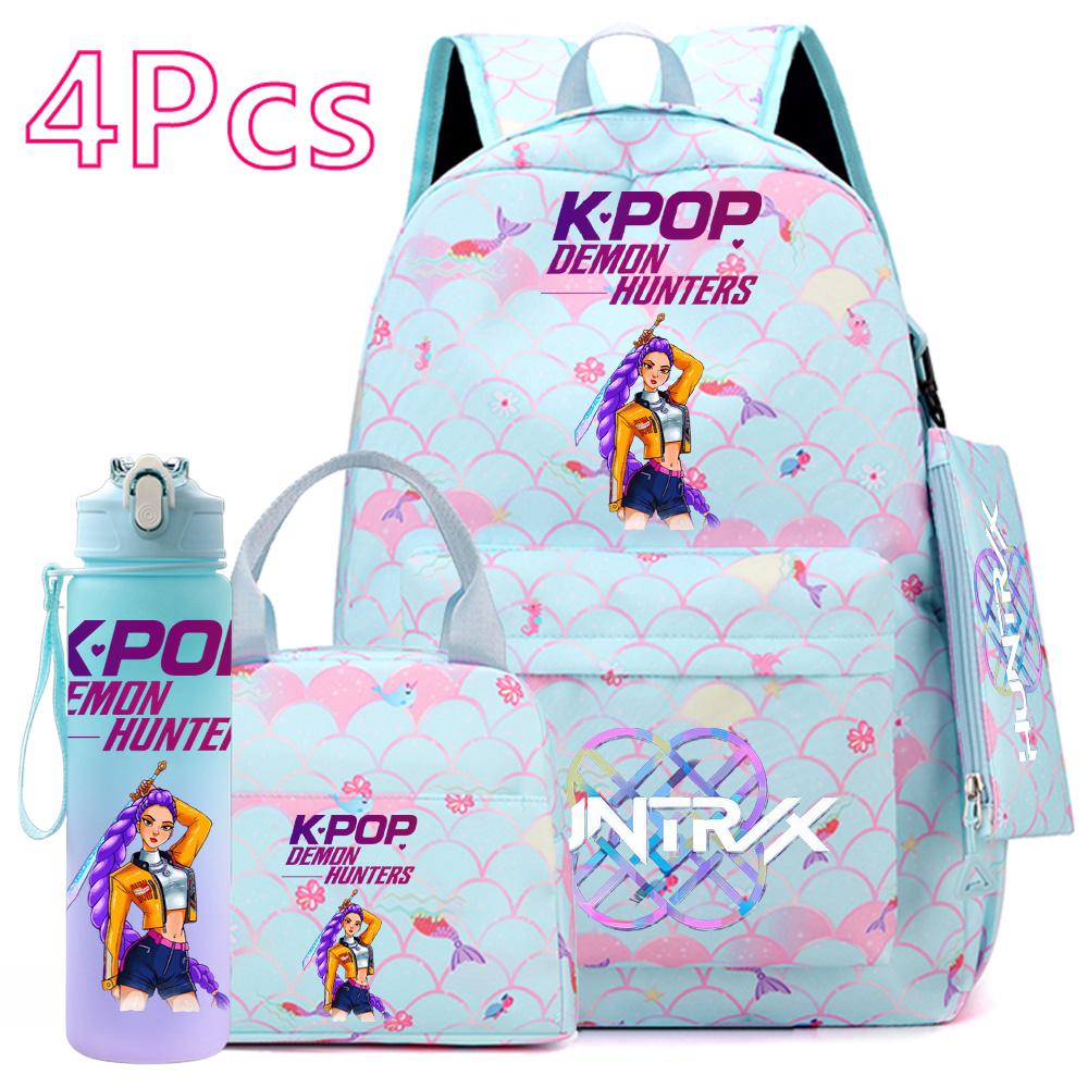 4 шт./компл. Аниме KPOP Рюкзак с принтом, с сумкой, пеналом, бутылкой для воды 750 мл для подростка, студента, мальчика, девочки, большой вместимости, для книг, школьная сумка