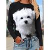 Women's T Shirt Fashion Dog Print Long Sleeve Regular Tops Round Neck Daily Weekend Black Pink Navy Blue Blue Purple Spring &  Fall