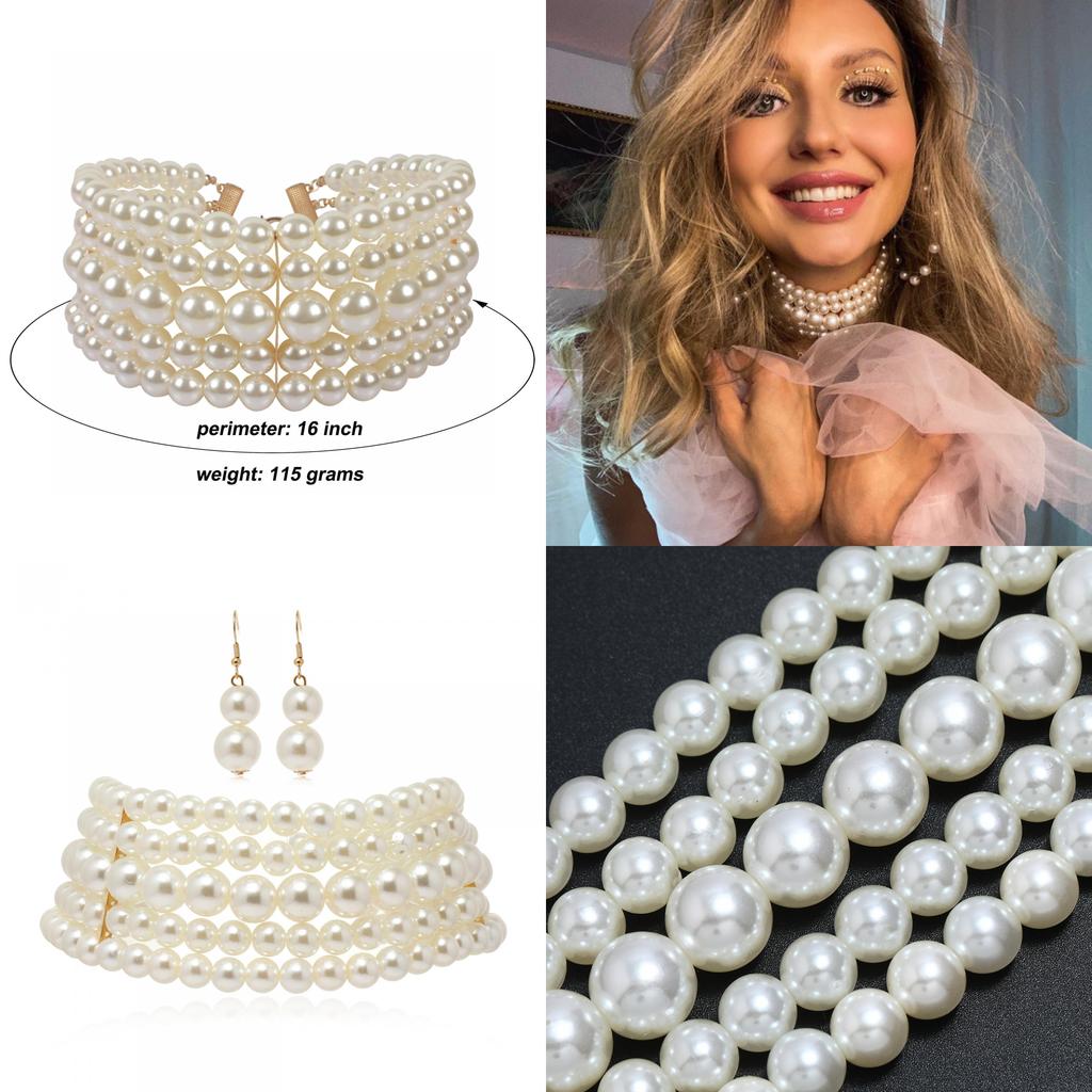 Элегантный многослойный жемчужный набор колье и серег для женщин со стилем цепочки «водная волна»