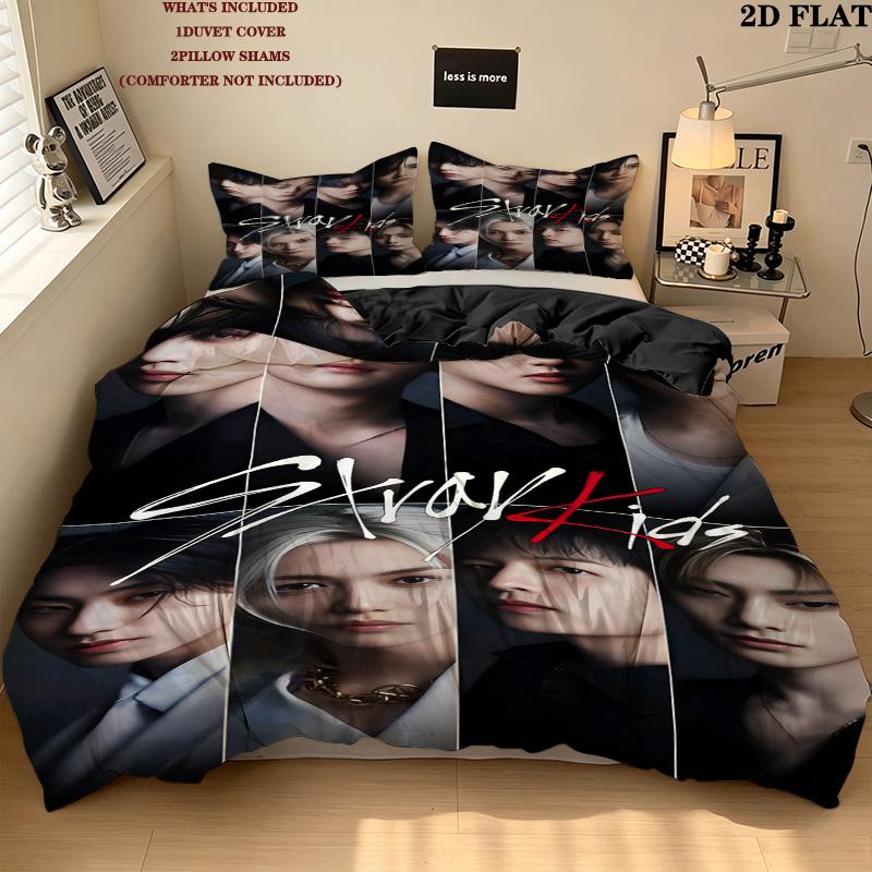 Skz Pattern Bedding Quilt Set Quilt Cover Pillowcase Home Birthday Gift(1 * duvet cover + 2 * pillowcase, without core)