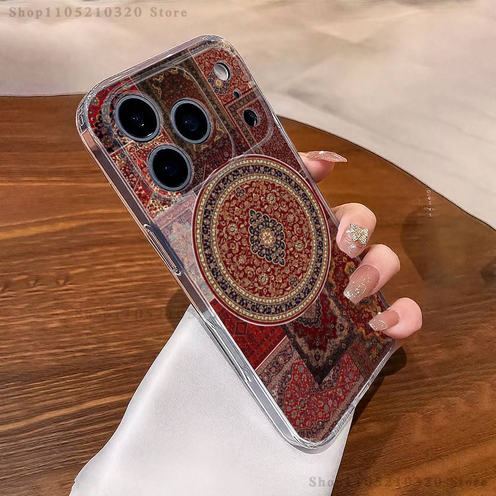 Арабско-персидский ковер Цветочный чехол для телефона Для iPhone 17,16,15,14,13,12,11 Pro,Max,Plus,XR,Mini,E Прозрачный Мягкий чехол с полным покрытием