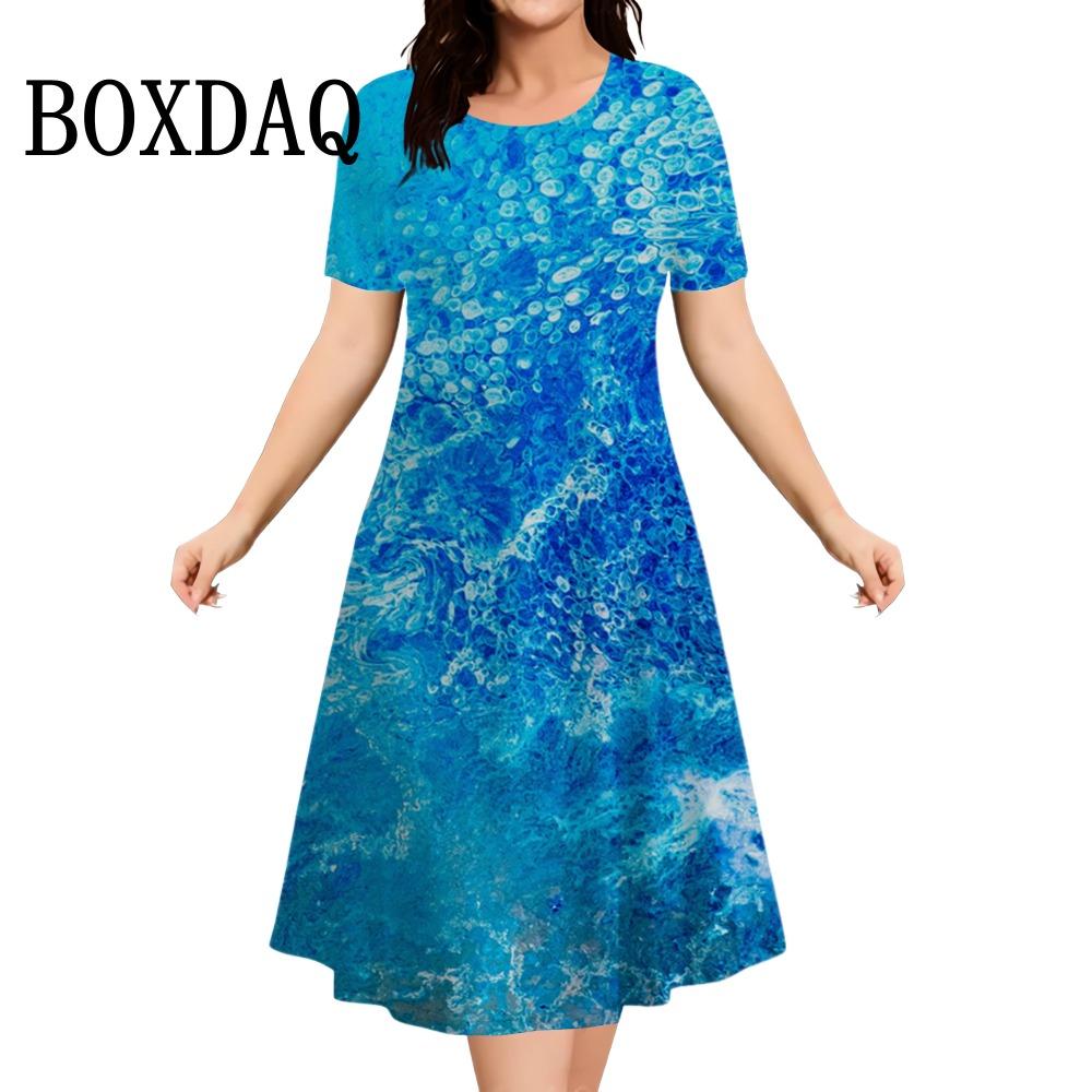 Summer Flowers 3D Printed Short Sleeve Dress Women Casual Fashion Plus Size Round Neck Loose Dress For Women Large